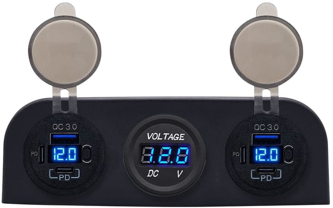 ProRide 12V USB Autolader 6 Poorten - QC3.0 - P19106 - Drievoudig opbouw paneel met Voltmeter