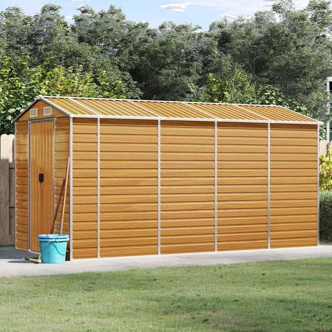 vidaXL - Tuinschuur - 191x385x198 - cm - gegalvaniseerd - staal - lichtbruin