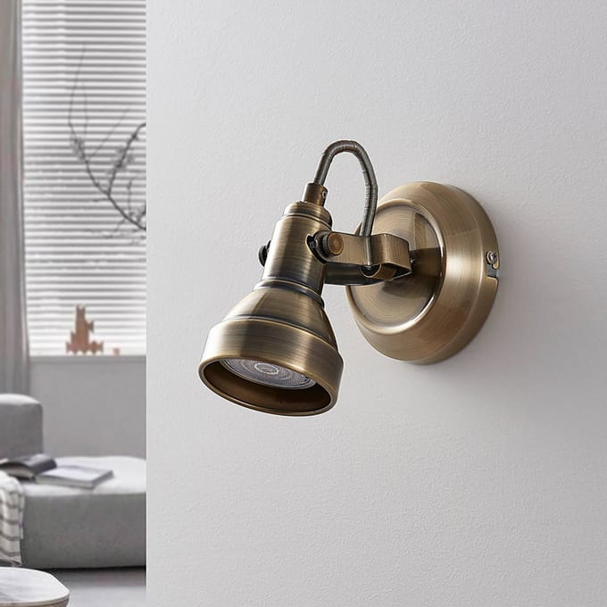 Lindby - wandlamp - 1licht - Metaal - H: 16 cm - GU10 - antiek messing