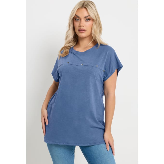 Yours Blauw Tshirt Met Studs En Aangegroeide Mouwen Size 50-52