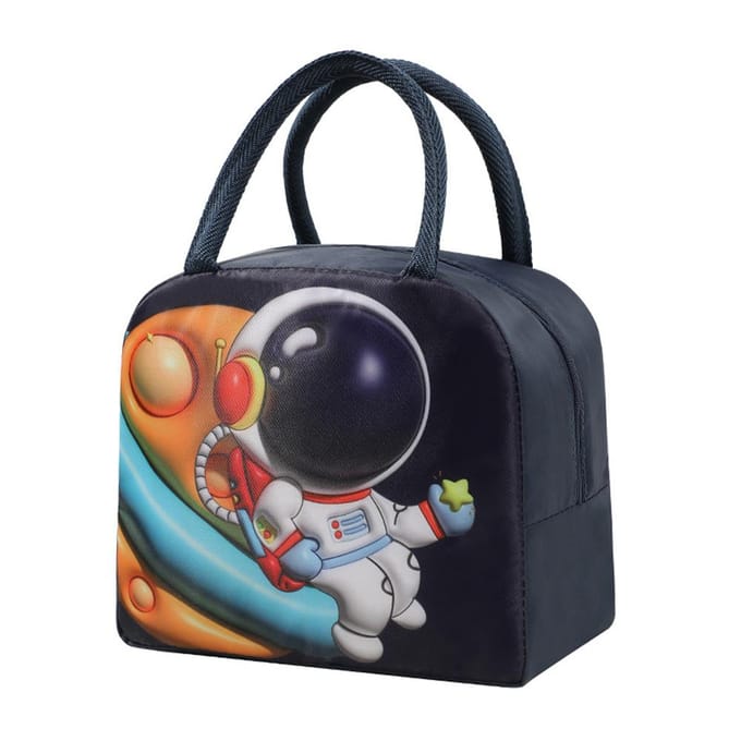 Lunchtas met cartoon dierenpatroon, verdikte handgreep, grote capaciteit, bento tas black