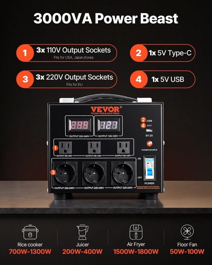 3000VA Spanningstransformator Step Up/Down 220V-110V /110V-220V CE