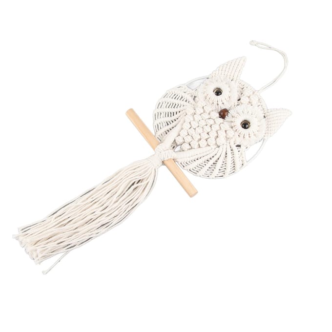 Uil Macramé Wandhanger Handgeweven Boho Wandtapijt Uil Macramé Wandkunst Decor voor Woonkamer white
