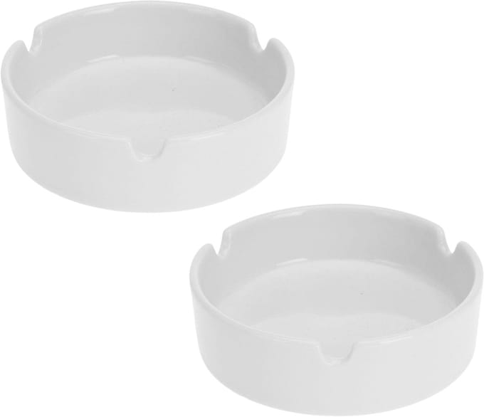 Excellent Houseware Asbak - 2x - wit - porselein - 10 cm - Binnen/buiten gebruik