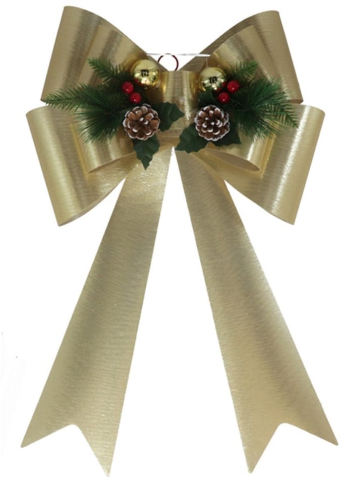 Gerimport Grote decoratie strik - 41 x 66 cm - goud - met LED verlichting - kunststof