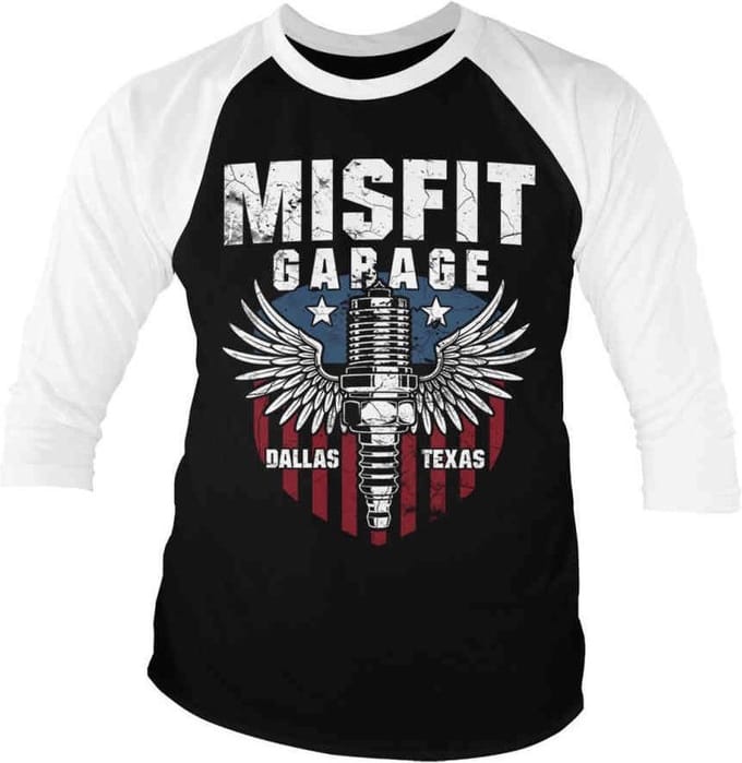 Misfit Garage Raglan top -S- American Piston Zwart/Wit