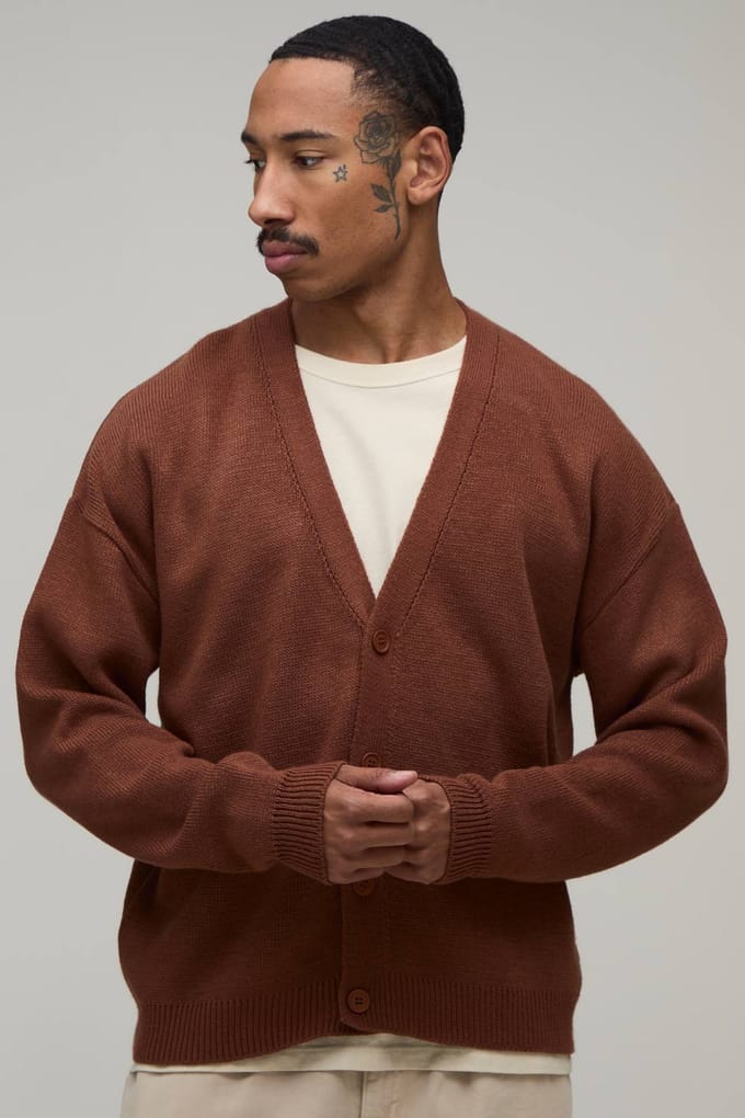 Relaxed Soft Touch Knitted Cardigan | Burnt Orange | Size Medium