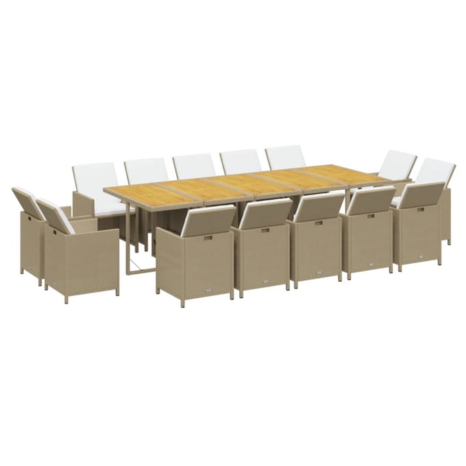 vidaXL - 15-delige - Tuinset - met - kussens - poly - rattan - beige