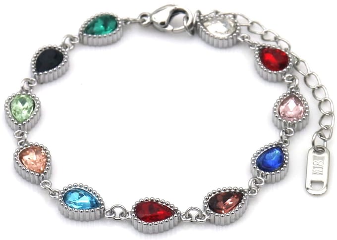 Armband - RVS - kristallen - 16-21 cm - multicolor