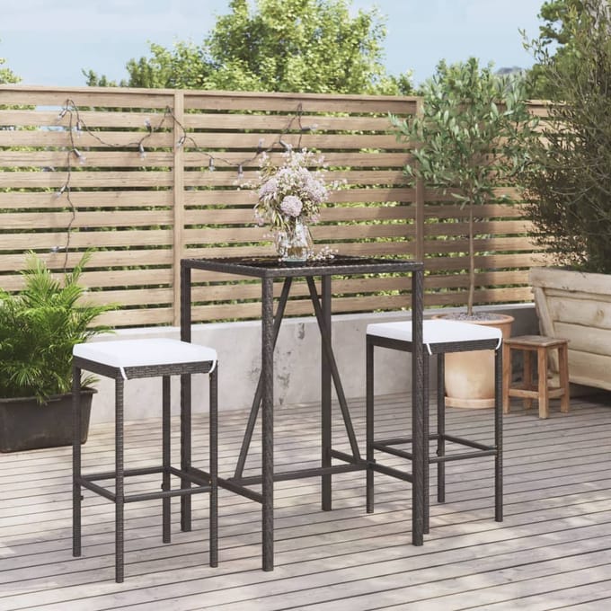 vidaXL - 3-delige - Tuinbarset - met - kussens - poly - rattan - zwart