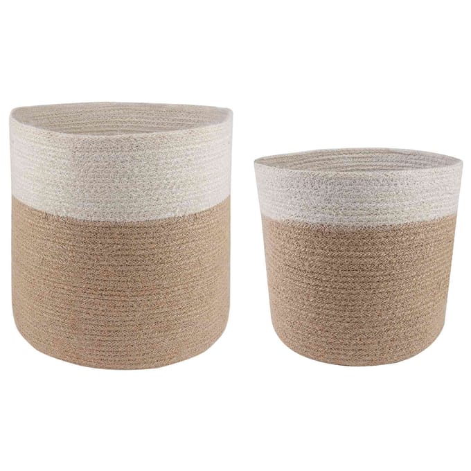 vidaXL Plantenpot Set 2 st Natuurlijk en Wit Ø 28 x 28 cm