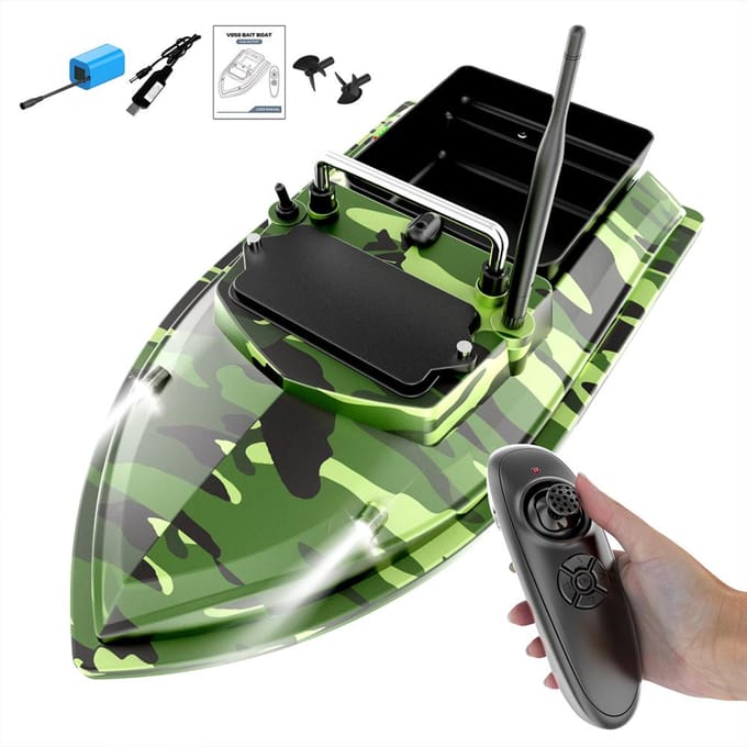 Visaasboot 500m Afstandsbediening Voerboot Dubbele motor Fishfinder 2KG Laadondersteuning 5200mAh camouflagegroene kleur