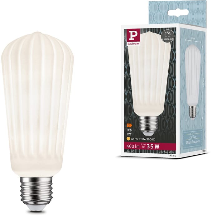 White Lampion Filament 230 V LED-kolf ST64 E27 400lm 4,3W 3000K dimbaar Wit