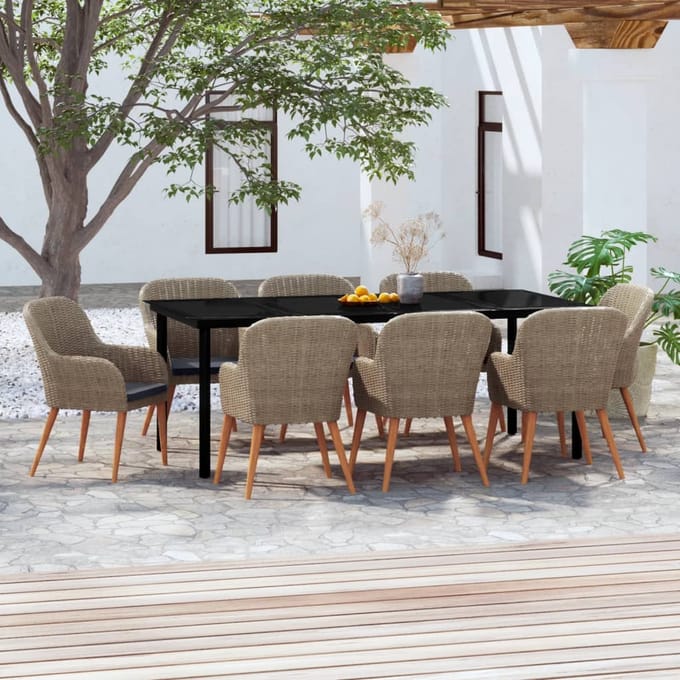 vidaXL - 9-delige - Tuinset - met - kussens - bruin