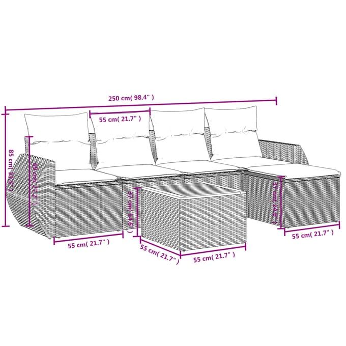vidaXL - 6-delige - Loungeset - met - kussens - poly - rattan - beige