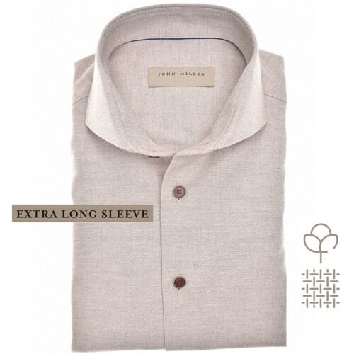 John Miller Overhemd Extra Long Sleeve Cutaway Flanel Mouwlengte 7 Licht Bruin / male