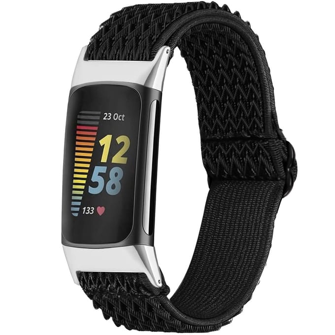 Elastisch nylon bandje - Geschikt voor Fitbit Charge 5 - Zwart
