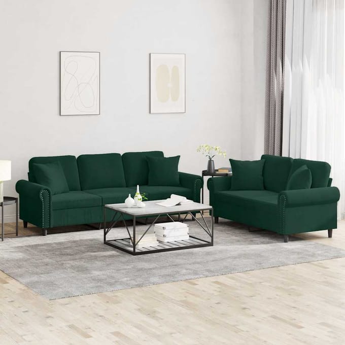 vidaXL - 2-delige - Loungeset - met - kussens - fluweel - donkergroen