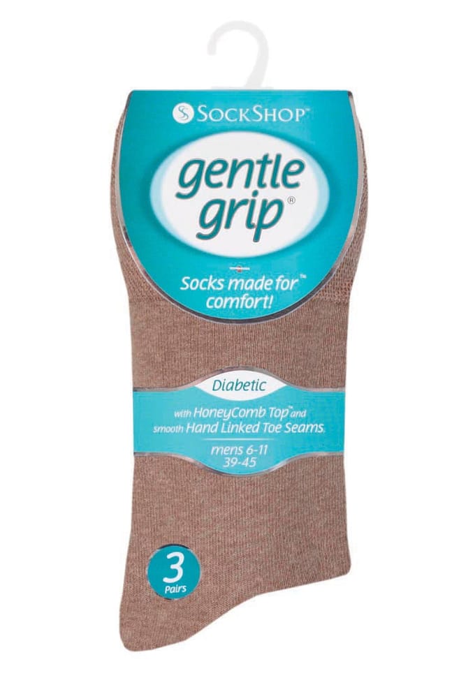 Gentle Grip - Heren 6 paar diabetische sokken - Bruin