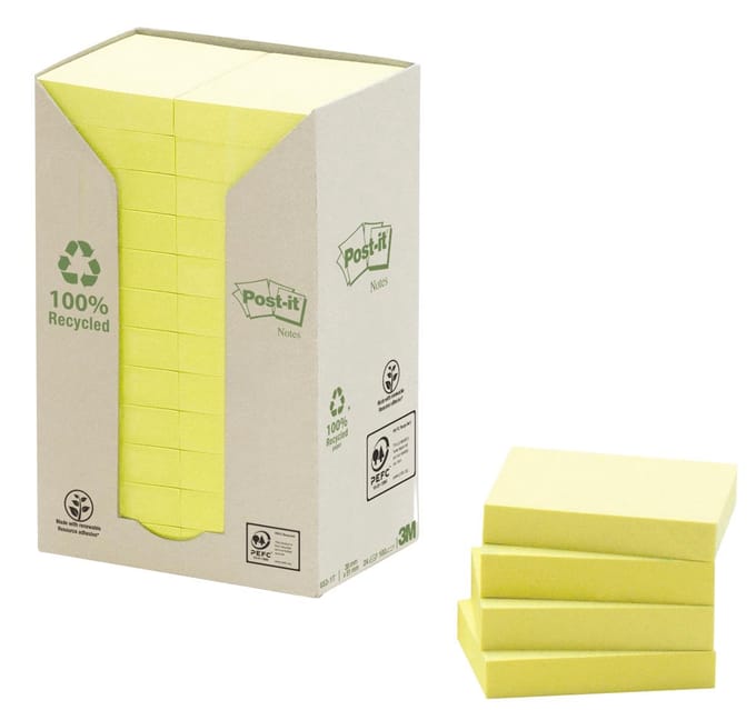 Memoblok Post-it 653 38x51mm recycled geel 24 stuks