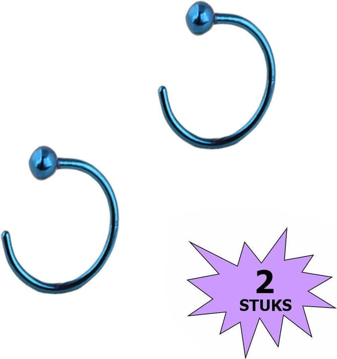 Fako Bijoux® - Neuspiercing - Open Ring Bal - 8mm - Blauw - 2 Stuks
