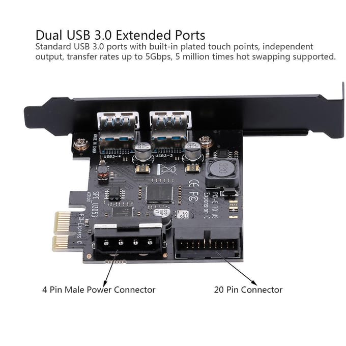 STW USB3.0 2 externe poorten + 2 interne poorten 19-pins header PCI Express-kaart