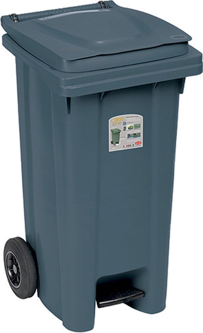 Afvalcontainer - 120 liter - Kliko - Rolcontainer - Met pedaal - Met afvalzakhouder - Grijs