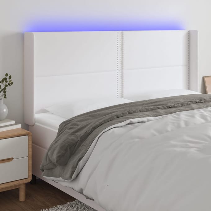vidaXL Hoofdbord LED 203x16x118/128 cm kunstleer wit