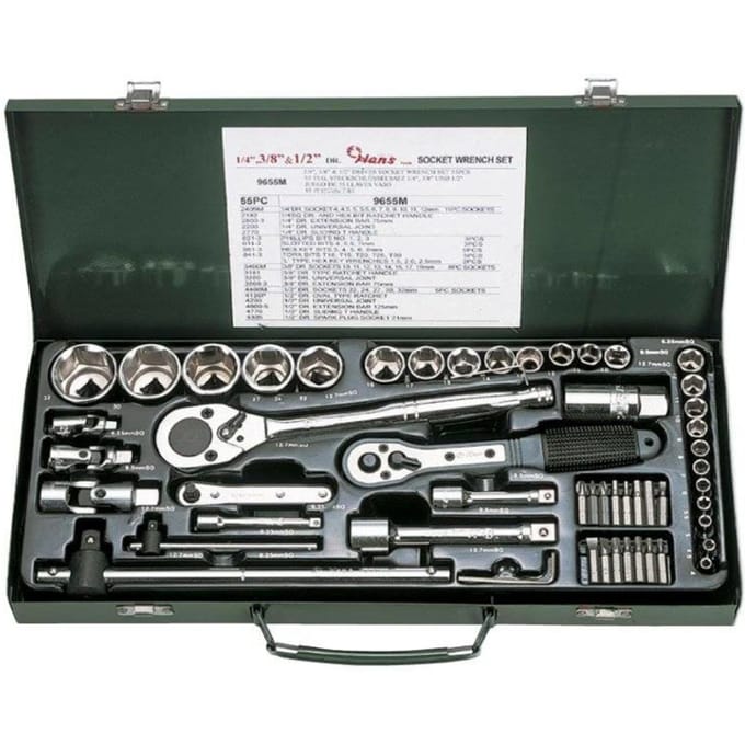 Dopsleutelset HANS 1/4 inch, 3/8 inch, 1/2 inch 55 teilig