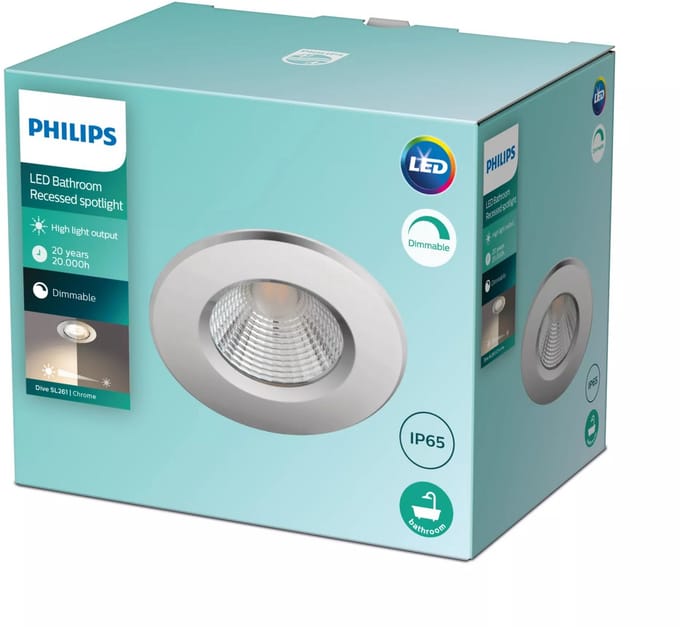 Philips Dive badkamerinbouwspot - 1-lichts - chroom