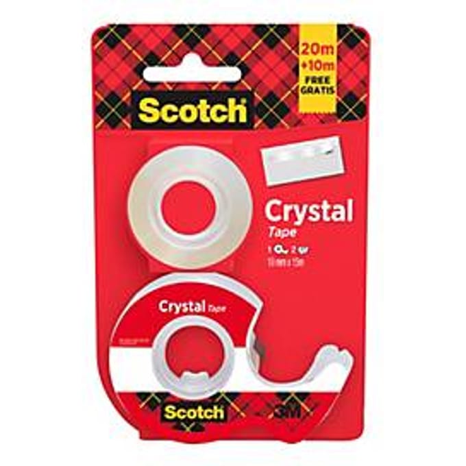 Scotch-plakband Crystal, 2 rollen, transparant, 19 mm x 15 m + 10 m gratis