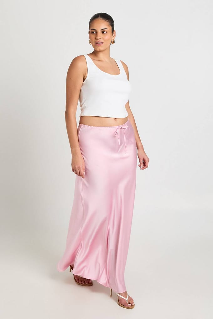 boohoo Dames Plus Satijnen Maxi Rok Met Trekkoord | Baby Roze | Maat: 54