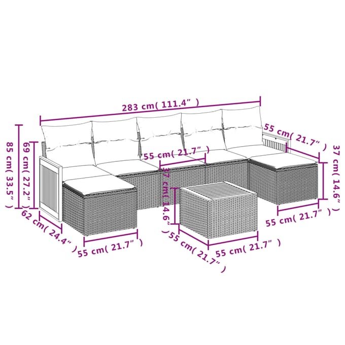 vidaXL - 8-delige - Loungeset - met - kussens - poly - rattan - beige