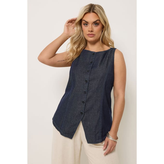 Yours Indigoblauw Denim Longline Gilet Size 42