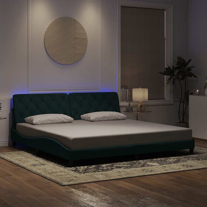 vidaXL - Bedframe - met - LED - zonder - matras - fluweel - donkergroen - 200x200 - cm