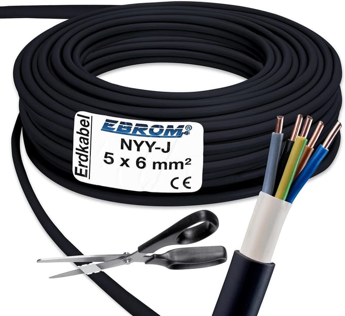 Zware Krachtstroomkabel NYY-J 5x6mm² Zwart - Flexibele Aardkabel per Meter