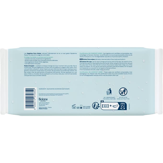 Biolane Expert Puur Water Doekjes Verpakking van 3 x 60 Doekjes