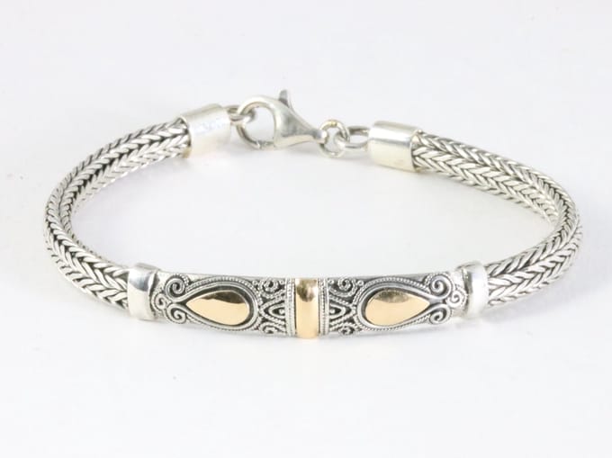 Traditionele zware zilveren snake armband met 18k gouden decoraties
