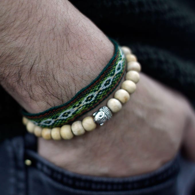 Geurige sandaalkralen en Boeddha-bangle- 3 stuks
