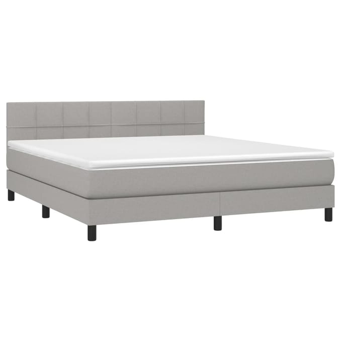 vidaXL - Boxspring - met - matras - en - LED - stof - lichtgrijs - 160x200 - cm