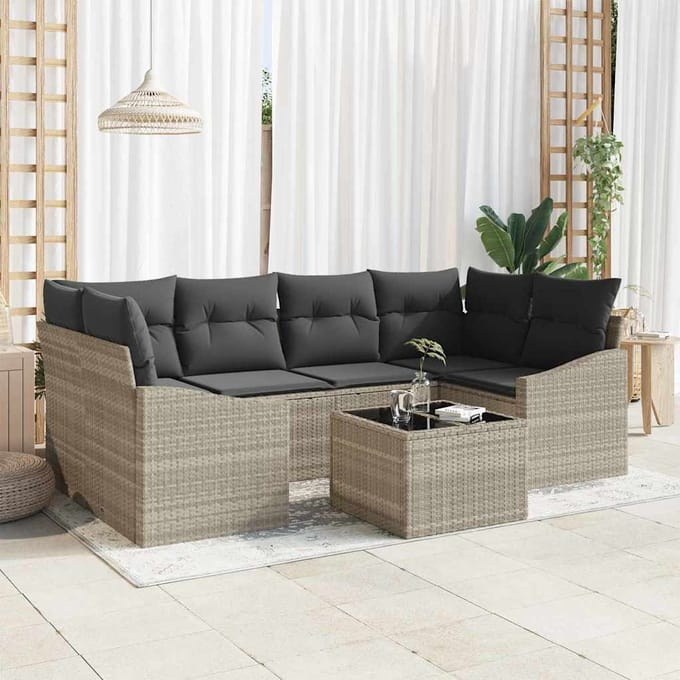 vidaXL Bankstel 7 st Lichtgrijs poly rattan