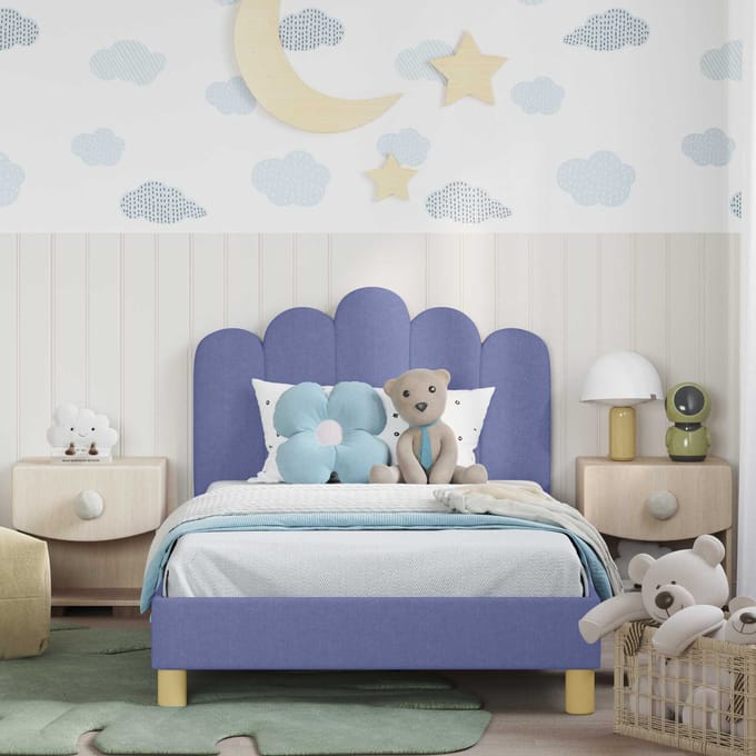 vidaXL - Kinderen - bedframe - met - hoofdboard - Jeans - Blauw - 90 - x - 200 - cm - Stof