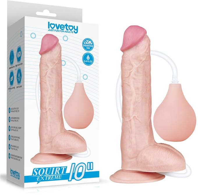 Spuitende Realistische Dildo met Knijpbal