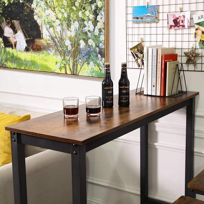 Parya Home - Smalle bartafel - Metale frame - Industrieel - Vintage - Zwart/Bruin