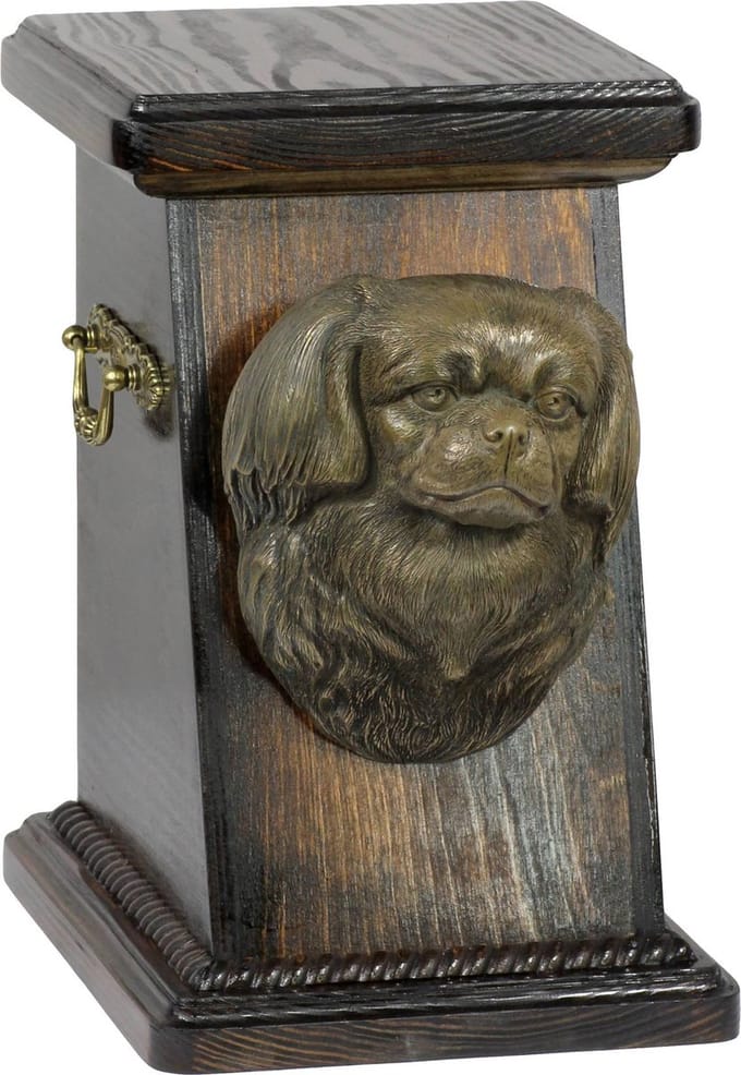 Elegante urn voor Tibetan spaniel met hondenbuste ter nagedachtenis