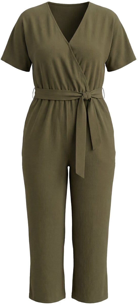 MIAMODA - Dames - Jumpsuit eendelig stof met structuur elastische taille - Rietgroen - Maat 46
