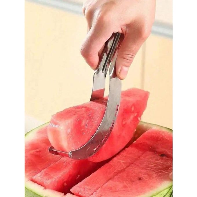 1 Set Roestvrij Staal Watermeloensnijder, Watermeloenbolletjesmaker, Watermeloenschep met Pitverwijderaar, Multifunctioneel Fruit Snijgereedschap Keukengereedschap Silver Watermelon Cutter beige