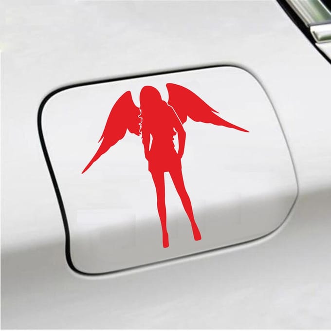 Bumpersticker - Dame Engel - 13 X 14 - Rood