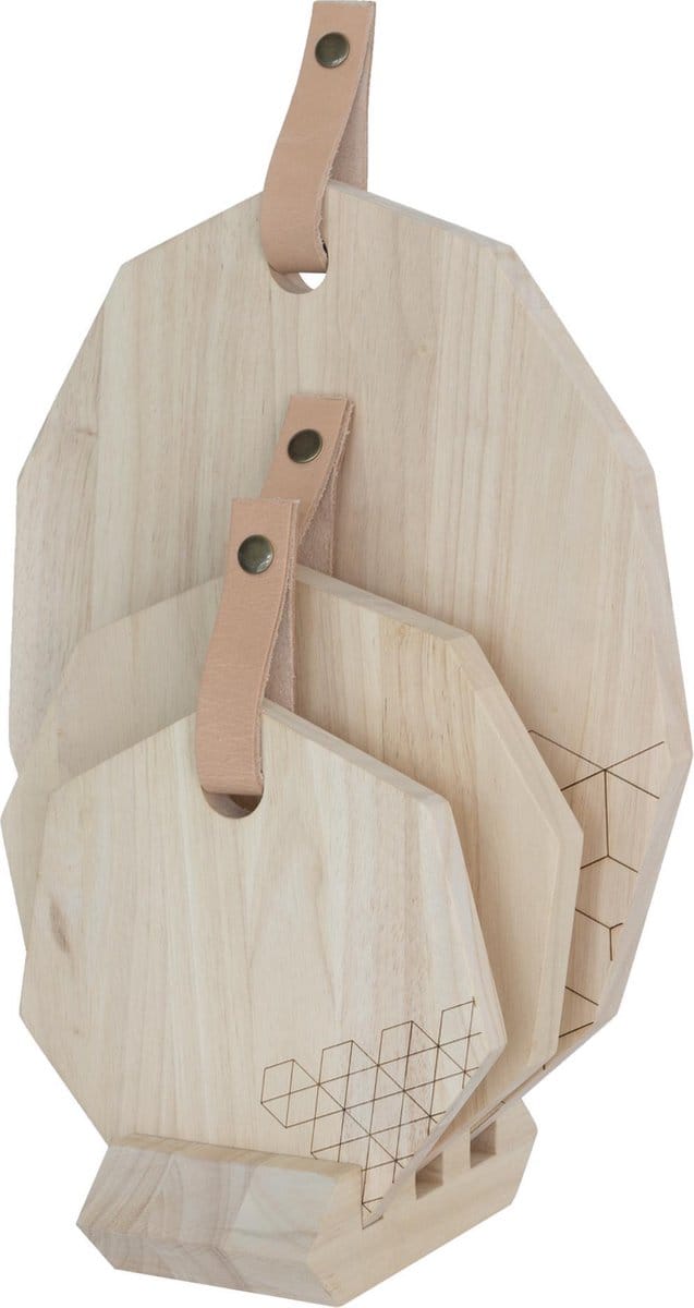 TAK Design Polygon Snijplank S/M/L - Incl. Houder - Hout - Set x 3 Stuks - Gegraveerd