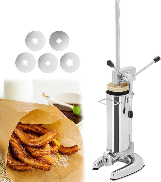 Churro Maker - Donuts Vullen - Zelf Bakken - Vijf Mondstukken - 2 Liter - Zilver